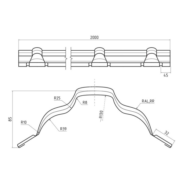 Конек ПРЕМИУМ Pural RAL 7024, графитовый серый